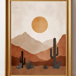 Impression Boho Desert Sunset : paysage de cactus minimaliste (téléchargement numérique)
