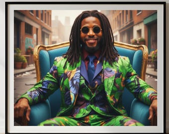 African Excellence Dandyism Print, Black Man Portrait, Afrocentric Home Decor, Instant Download