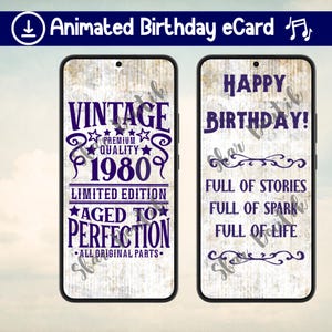 animée électronique Joyeux anniversaire | Carte de voeux numérique | Carte graphique d'anniversaire | Téléchargement instantané | Carte d'anniversaire musicale animée MP4 1984