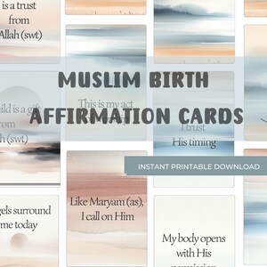 Afirmaciones de nacimiento / Tarjetas de afirmación / Digital / Afirmación islámica / Nacimiento positivo / Citas sobre el parto, nacimiento espiritual, imprimible