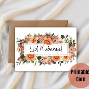 Impressão de Eid Mubarak | Decoração de Eid para imprimir | Pôster elegante de Eid Al-Adha | Cartão de felicitações para o feriado islâmico muçulmano