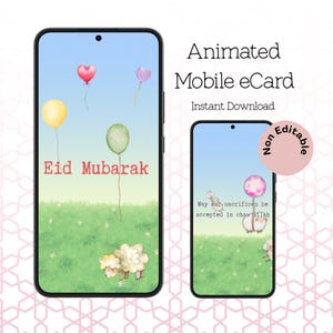 Cartão digital animado para Eid | MP4 com áudio | Saudação islâmica para Eid | Presente para Eid Al-Adha | Download instantâneo, Eid Mubarak, Eid Adha