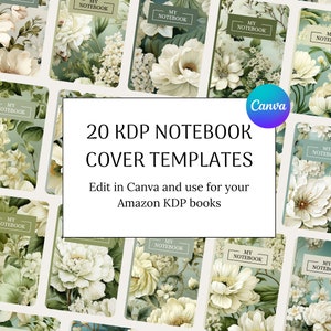 20 KDP floral notebook covers, KDP template 6x9, kdp cover 8.5x11, Kdp Canva template, kdp journal cover, KDP cover design, kdp cover page