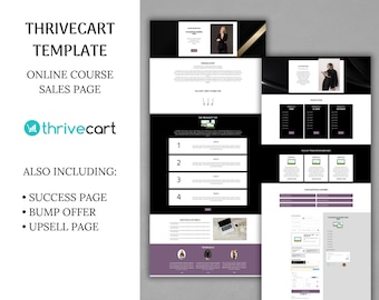 Thrivecart-sjabloon Cursusverkooppagina, Afrekensjabloon voor verkooptrechter, Websitesjabloon voor online cursus voor kleine bedrijven, afrekenpagina