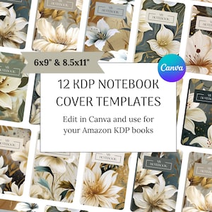 12 KDP floral cover templates, KDP template 6x9, Kdp cover 8.5x11, kdp book cover, kdp cover Canva template, kdp paperback cover, kdp canva
