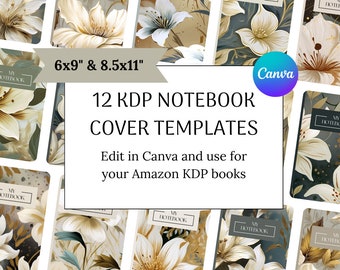 12 KDP floral cover templates, KDP template 6x9, Kdp cover 8.5x11, kdp book cover, kdp cover Canva template, kdp paperback cover, kdp canva