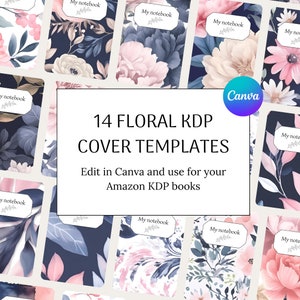 KDP Notebook Cover Templates, 14 KDP floral cover Canva 6x9 & 8.5x11, Kdp book cover design, Kdp paperback covers, KDP cover page