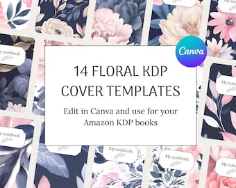 KDP Notebook Cover Templates, 14 KDP floral cover Canva 6x9 & 8.5x11, Kdp book cover design, Kdp paperback covers, KDP cover page