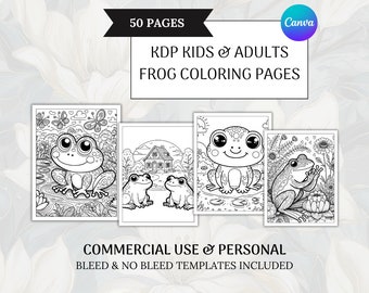 Cute frog coloring pages, Adult coloring book, KDP interior kids coloring pages, Printable coloring sheets, kids activity KDP coloring book