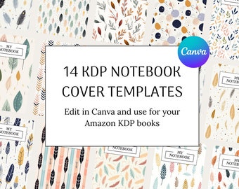 14 KDP book cover templates, KDP template 6x9, kdp cover 8.5x11, KDP Canva template notebook cover, kdp paperback cover, book cover design