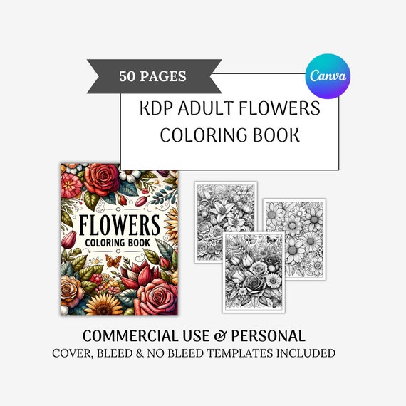 KDP coloring book, KDP interior bundle adult coloring book, Private label rights, resell rights coloring pages, KDP Canva template