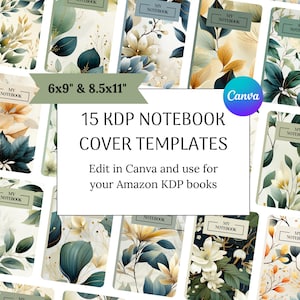 15 KDP book cover templates, KDP template 6x9, kdp cover 8.5x11, KDP Canva template notebook cover, kdp paperback cover, book cover design