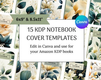 15 plantillas de portada de libros KDP, plantilla KDP 6x9, portada kdp 8.5x11, portada de cuaderno de plantilla KDP Canva, portada de bolsillo kdp, diseño de portada de libro