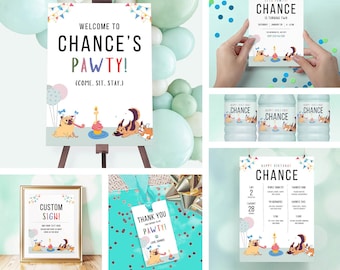 Dog Birthday Bundle Editable - Canva Customizable Party Printable
