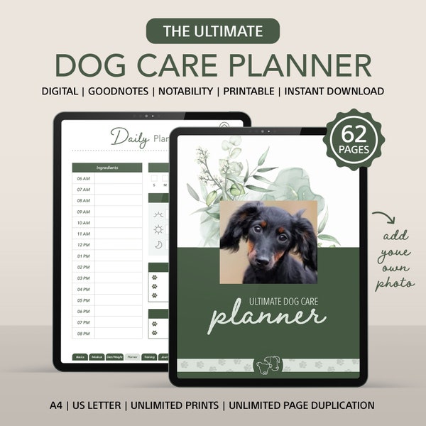 Digital Dog Planner - Sage, GoodNotes, Notability Compatible | Training, Vet Visits, Health Tracking |Care Journal | Customizable