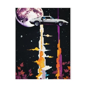 Galaxy Car Poster: Moon, Space & Fire Night Sky Art
