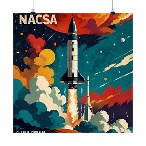 Retro Space Poster: Sci-Fi Rocket & Galaxy Wall Art
