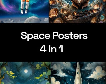 Retro Space Nursery Art Prints: Playful Kids Room Decor (Digital Download, Set of 5