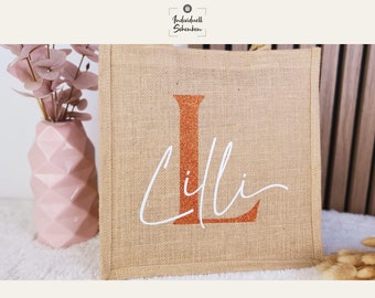 Jute bag personalized gift, bag with name glitter, Mother's Day, birthday gift grandma, mom, girlfriend, colleague, pension, woman child