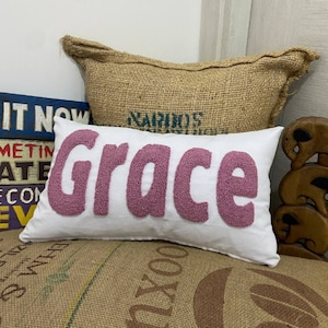 Custom Embroidered Pillow Personalized Gift, Home Decor, Gift for Grandmom, Newborn Gift Idea, Birthday Gift for Her, Punch Throw Pillow