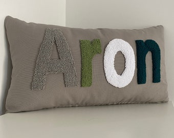 Embroidered Letter Pillow, Personalized Punch Needle Pillow, Newborn Baby Gift Idea, Mom's Day, Baby Room Decor, Nursery Gift, Mom Gift