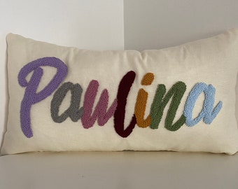 Personalized Baby Name Pillow,Custom Pillow, Punch Needle Cushion, Embroidered Colourful Pillow, Kid Room Decor,Baby Room Decor,Nursery Gift