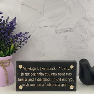 Funny Engraved Wood Block Sign - Marriage Deck of Cards Decor Anniversary Gift