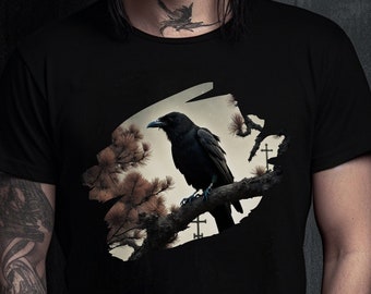 Gothic Crow T-Shirt: Unisex Dark Fashion in Ethical Cotton