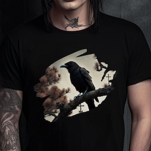 Gothic Crow T-Shirt: Unisex Dark Fashion in Ethical Cotton