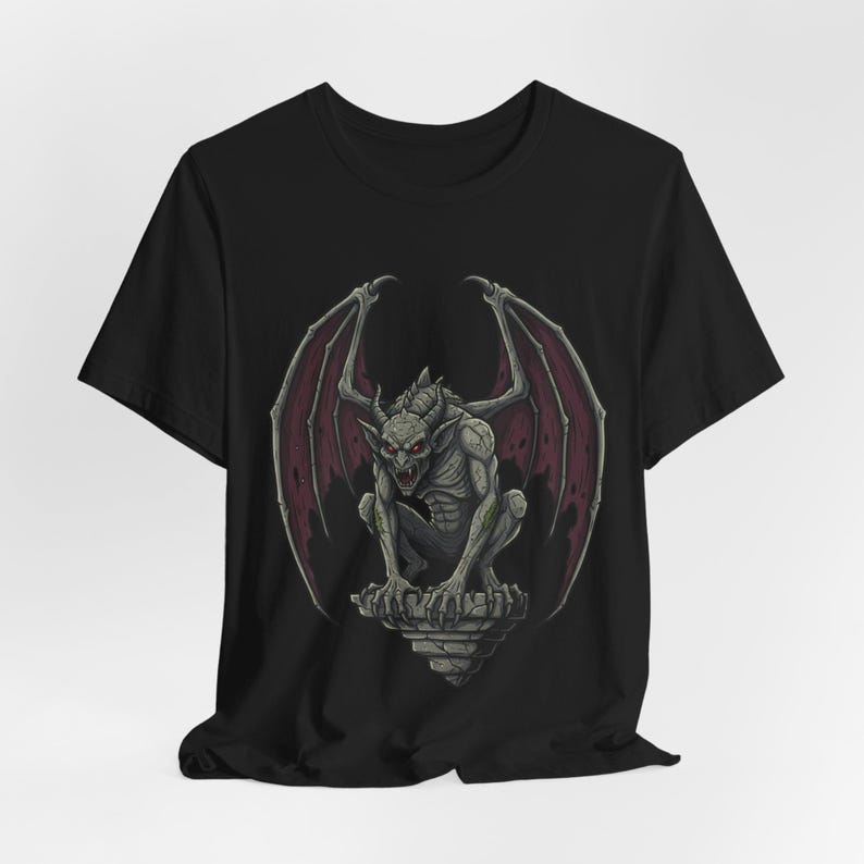 Gothic Gargoyle T-Shirt – Red Eyes, Winged Design image 4