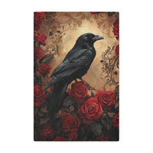 Obsidian Crow Throw - Black Wings and Crimson Roses in Gothic Harmony