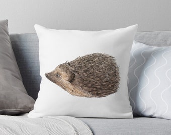 Hedgehog cushion or throw pillow, printed from ink and watercolour style art | British wildlife | Scottish art
