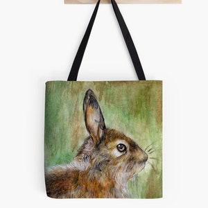 Hare tote bag from a watercolour painting | hare lover art | Scottish art | wildlife art