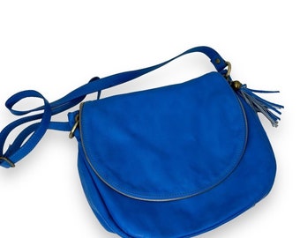 Italian Leather Cobalt Blue Slouchy Crossbody Hobo Tassel Made in Italy