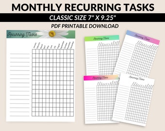 Recurring Task Checklist | Classic Size 7"x9.25" | Printable PDF | Instant Download