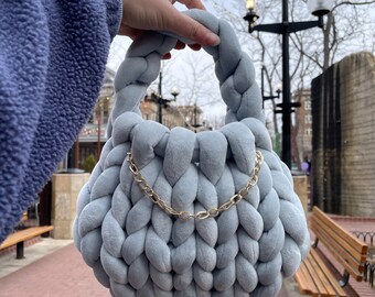 人気ブラドン Chunky Handmade Bag, Knit Chunky Velvet Yarn Chunky Purse, トップス