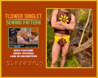 Flower Singlet Digital Sewing Pattern w/ **VIDEO TUTORIAL** | small- Large Size | Mens Sewing Pattern | Crop top | Tank Top |