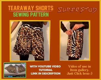 Tearaway Shorts Digital Sewing Pattern w/ **VIDEO TUTORIAL** | small- Large Size | Mens Sewing Pattern | Bottoms | Stripper | Boxers
