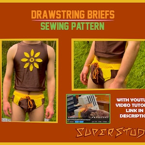 Drawstring Briefs Digital Sewing Pattern w/ **VIDEO TUTORIAL** | small- Large Sizes | Mens Sewing Pattern | Underwear | Speedo | Pocketed