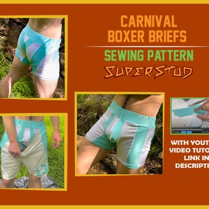 Carnaval-boxershort Digitaal naaipatroon met **VIDEOTUTORIAL** | klein- groot formaat | Naaipatroon heren | Gestreept ondergoed | Trunks |