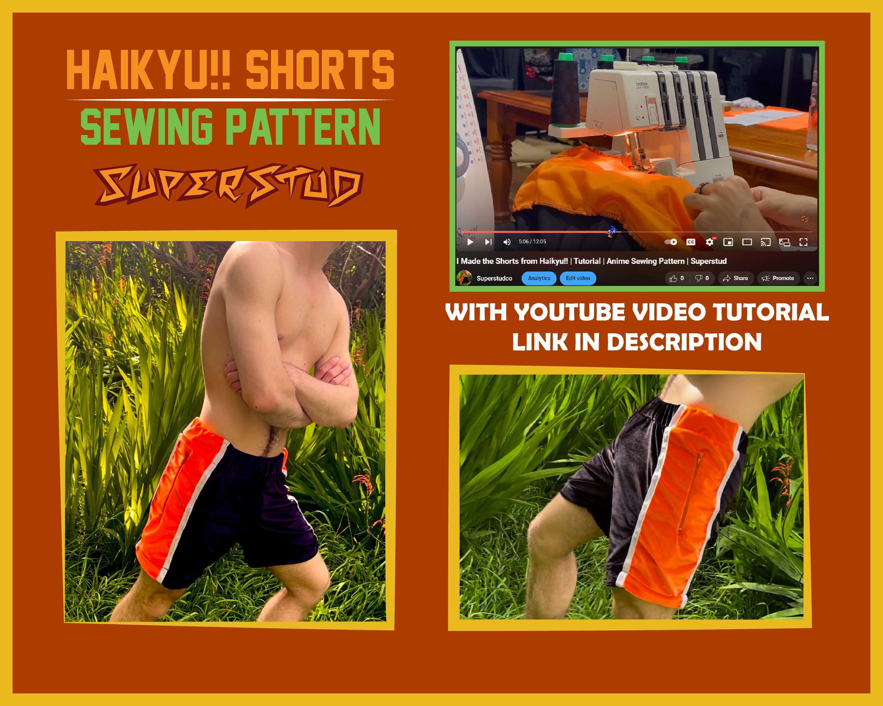Haikyu!! Shorts Digital Sewing Pattern w/ **VIDEO TUTORIAL** | small- Large Size | Mens/ Womens Sewing Pattern | Anime | Haikyu | Cosplay |