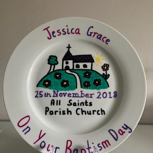 Christening Church Plate - Personalised Plate Gift, Naming Day, Baptism, Baby, Christened, Keepsake, Personal, Unique, Handmade