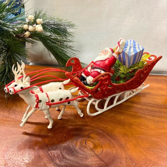 Iridescent Christmas Reindeer and Santa Sleigh Set – Top Treasures