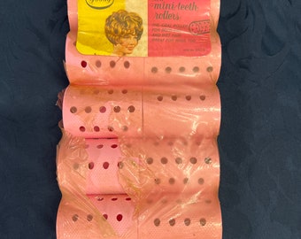 Vintage Hair Rollers 2" Pink with Mini teeth, Jumbo Bouffant Rollers 1960s, New in Packaging Set of 10 for curly hair