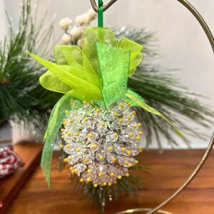Pineapple Ornament with Silver Sequins, Pineapple Fruit Christmas Ornament Handmade Decor
