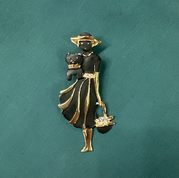 Vintage Brooch, Lady with Scottie Dog Brooch Pin … - image 1