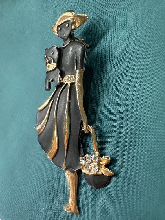 Vintage Brooch, Lady with Scottie Dog Brooch Pin … - image 3