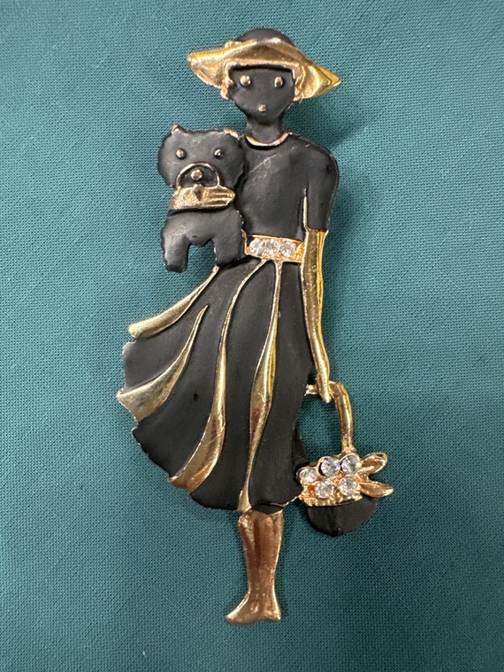 Vintage Brooch, Lady with Scottie Dog Brooch Pin … - image 4
