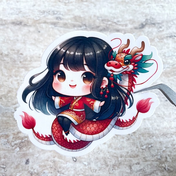 Kawaii Dragon Girl Sticker For Chinese Lunar New Year of the Dragon Laptop Notebook Water Bottle Stickers