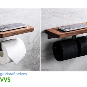 Ambachtelijke zwarte walnoot toiletpapierstandaard: elegante houten houder met creatief massief houten ontwerp voor een stijlvolle en functionele badkamerinrichting afbeelding 5